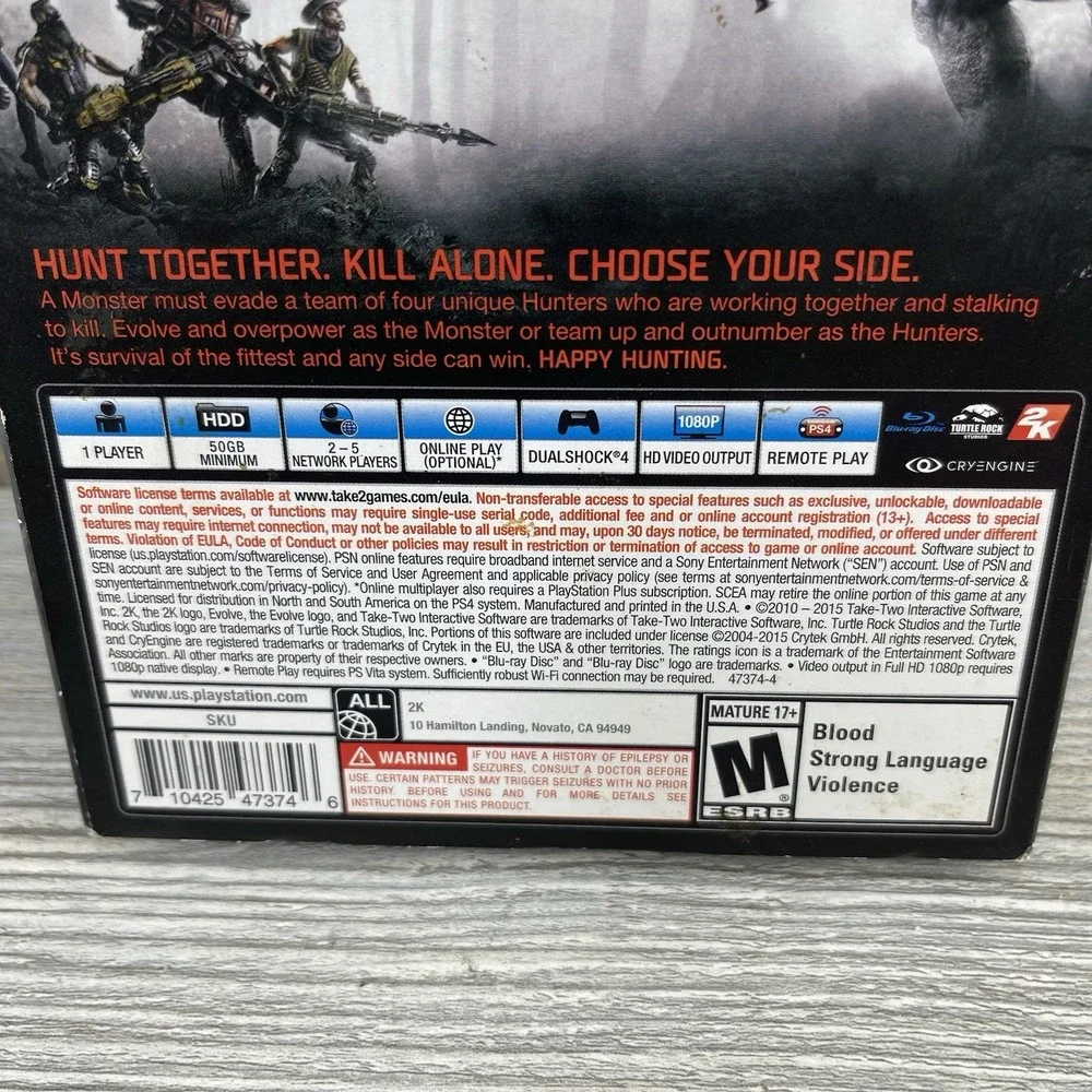 Evolve (Sony PlayStation 4, 2015) w/Slipcover Tested Working